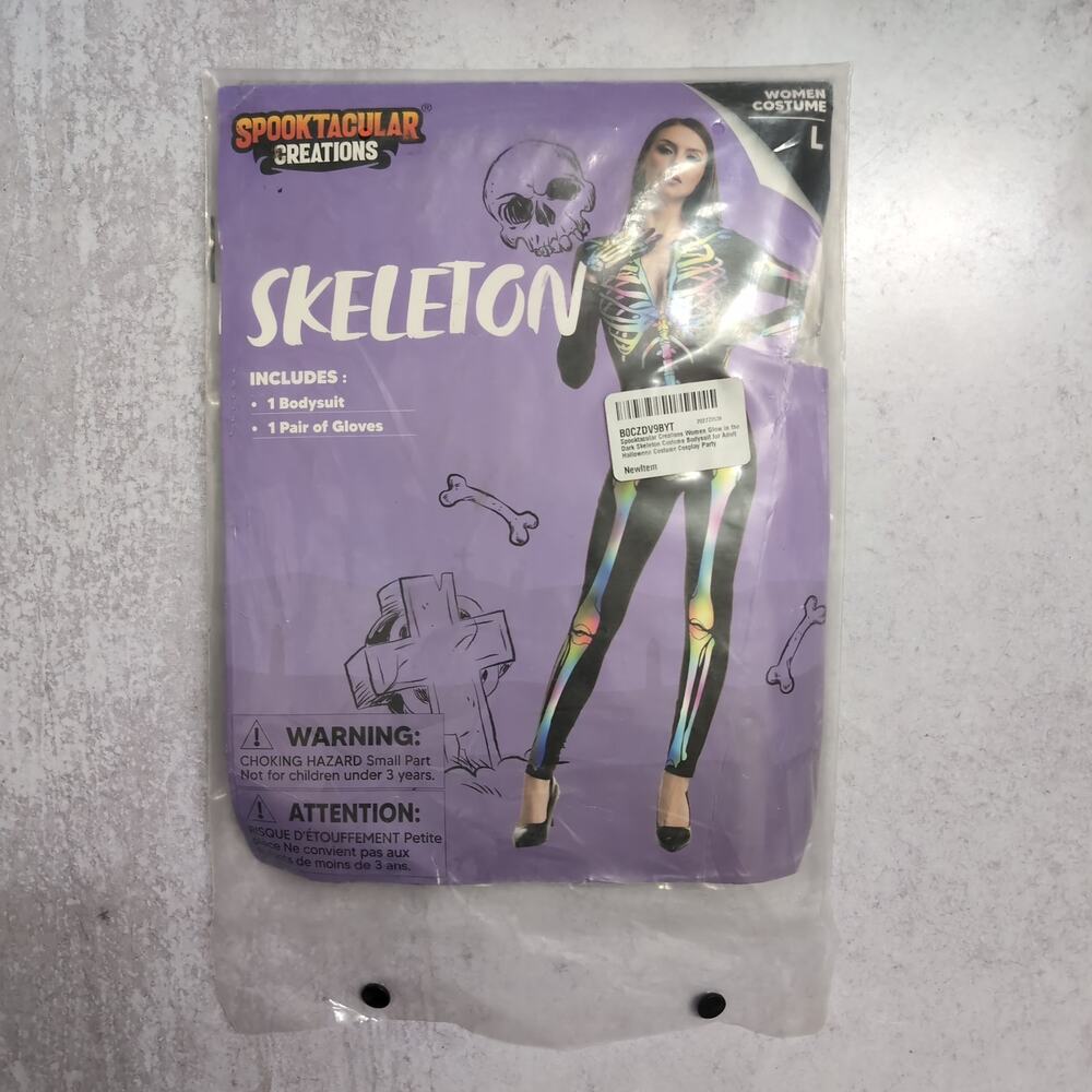 Spooktacular Creations Sexy Rainbow Skeleton Bodysuit Costume Iridescent L